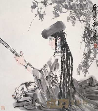 黄胄 1980年作 新疆少女 立轴 78×69cm